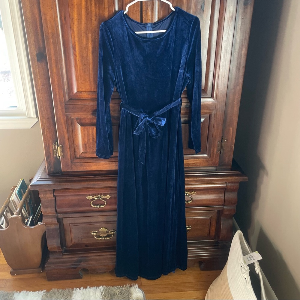Amazon Long Sleeve Navy Velvet Dress